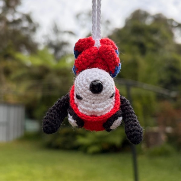 Gehaakte autohanger met superheldenhond | Handgemaakte gehaakte autohanger | Amigurumi hangdecoratie