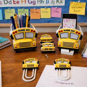 Aesthetic Desk Organizer Set | Cute Office Desk Accessories Bundle | Boss Babe Workspace | Personalized Desk Organizer Gift | School Bus