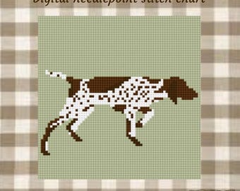 Brown German shorthaired pointer digital needlepoint chart