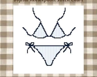 Blue stripe bikini needlepoint chart