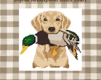 Yellow lab and mallard digital needlepoint chart