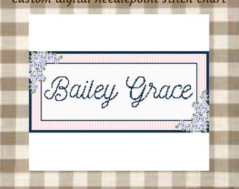 Custom name hydrangea needlepoint chart