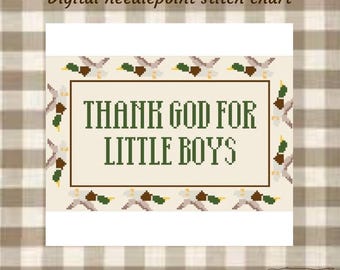 Thank God for little boys pillow needlepoint chart