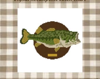 Bass fish mount digital needlepoint chart