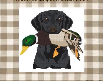 Black lab and mallard digital needlepoint chart