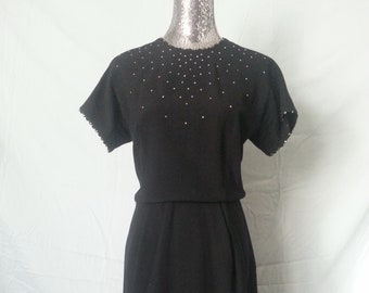 Black Vintage Cocktail Dress with Rhinestones