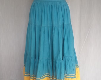 Blue and Yellow Vintage Skirt Western Country Style