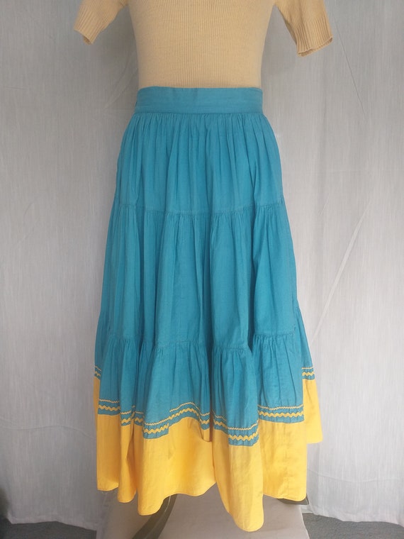 Blue and Yellow Vintage Skirt Western Country Styl