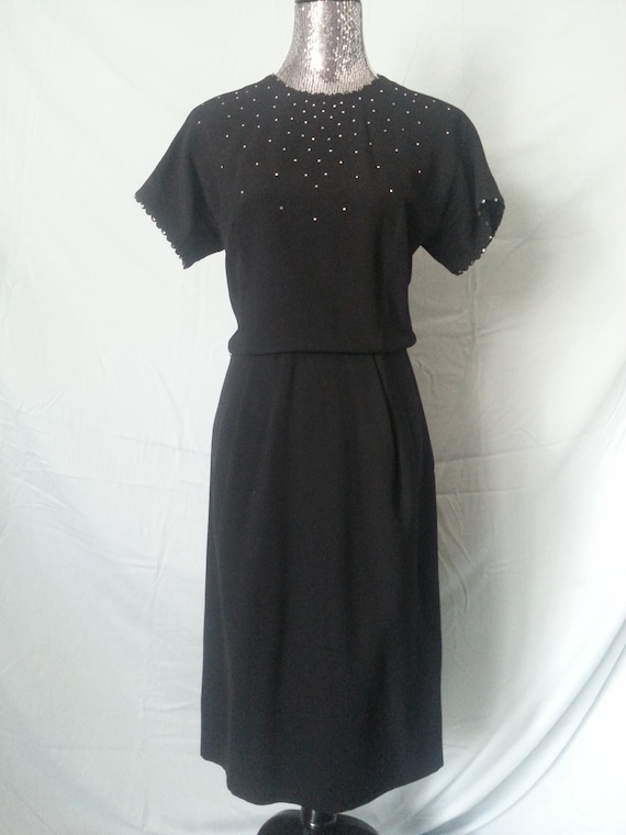 Black Vintage Cocktail Dress with Rhinestones