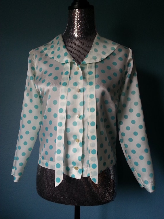 Judy Ann Polka Dot Top Blue and Ivory - image 1