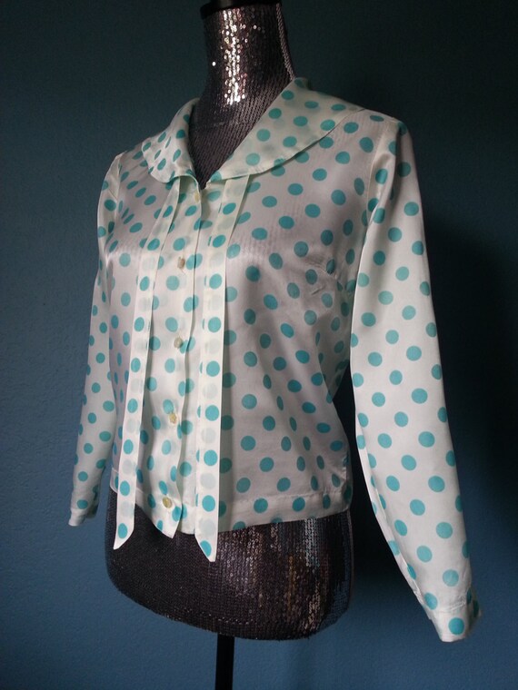 Judy Ann Polka Dot Top Blue and Ivory - image 3