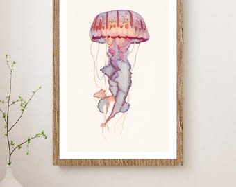 Jellyfish Art, Ocean Art Print, Coastal Wall Decor