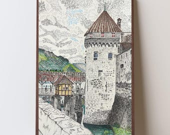 Château de Chillon Wall Art, Swiss Castle Print, European Architecture Wall Decor