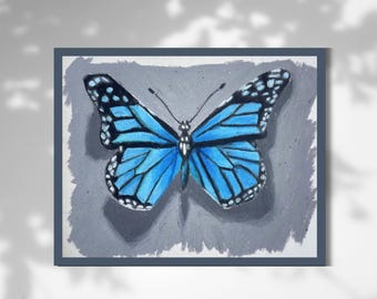 Blue Butterfly Wall Art Print, Modern Nature Decor