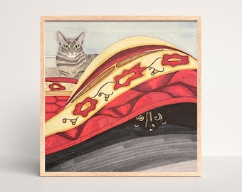 Sleeping Cat Wall Art Print, Tabby Cat Decor, Cat Lover Gift