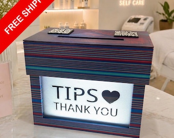 Shiny Spectrum Tip Box – LED USB Light Tip Jar, Boost Tips with QR Code