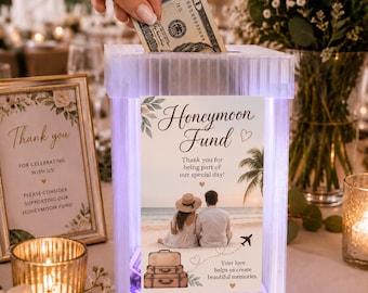 Personalized LED Honeymoon Fund Box with QR Code, Custom Wedding Decor, Bridal Shower Gift