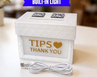 Translucent LED Tip Jar with Custom QR Codes – USB Powered Business Tip Box