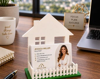 Real Estate Business Card Holder | Realtor Desk Organizer, Closing Gift