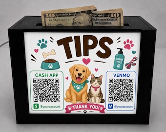 LED Tip Jar for Pet Grooming, USB-Powered with Optional QR Codes