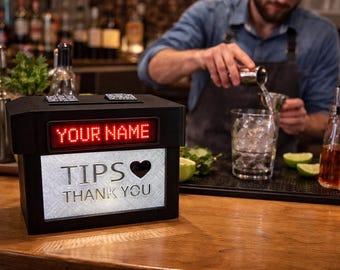 Ultimate Tip Box™ – Tip Jar with LED Scrolling, Custom QR Codes & Lights