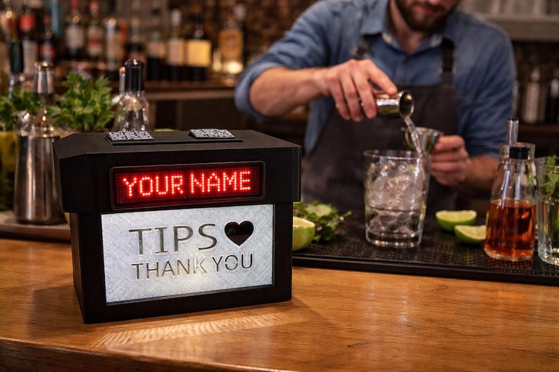 Ultimate Tip Box™ – Tip Jar With LED Scrolling, Custom QR Codes ...