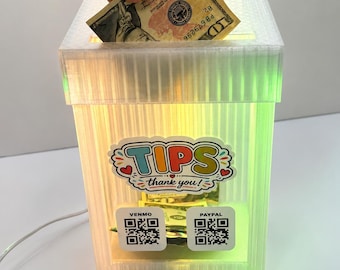 Personalized RGB LED Tip Jar, Custom Business Logo Box, Remote Control, QR Code Option