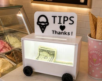 Ice Cream Tip Jar with LED Light for Ice Trucks