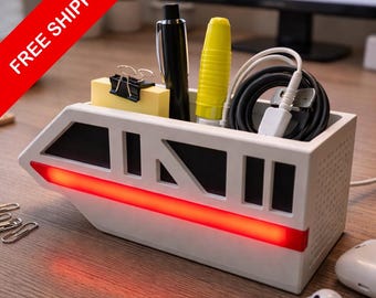 Monorail USB LED Organizer – Futuristic Desk Organizer with Red Light