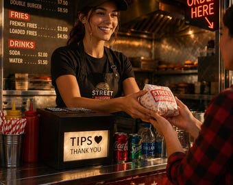 Caja de propinas con LED y códigos QR personalizados