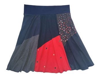 Fourth of July Women's XL 1X T-Shirt Skirt Sustainable Clothing Size 16 18 Upcycled cotton patchwork skirt Twinkle Skirts Twinklewear
