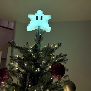 Animerad Bluetooth Mario Power Star-träddekoration med LED – Juldekoration för spel med stativ och kontroll