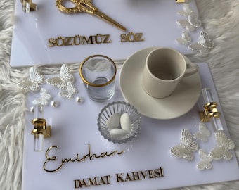 Groom Coffee Tray Set | Coffee Tray Set for Groom for Coffee Ceremony & Wedding - Turkish Wedding Decor, Engagement Decor