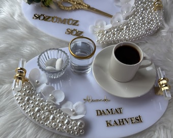 Kız İsteme Tepsi | Plateau à bagues et café Tepsi pour İsteme Söz Nişan - Décoration de cérémonie nuptiale, Cadeau de mariage, Décoration de mariée