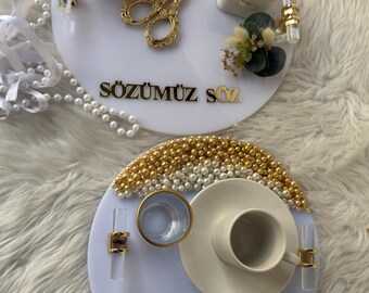 Nisan Tepsi | Söz Tepsi + Nişan Tepsi Set for Nişan Söz Düğün - Personalized Acrylic Gift, Nikkah, Söz Nişan