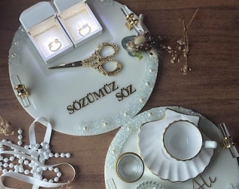 Ensemble Tepsi Nisan | Ensemble de plateaux de fiançailles turcs pour Nişan, Söz, mariage - Décoration de fiançailles et de Nikkah, cadeau de mariage, décoration de mariée