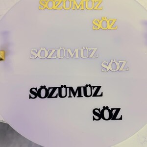 Ensemble Söz Tepsisi - Ensemble de plateaux porte-bagues, Söz, Nişan, Nikah, décoration de mariage en acrylique fait main, Tepsi Seti, plateau turc image 5