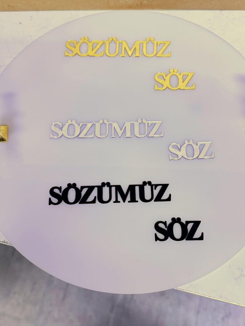 Ensemble Söz Tepsisi - Ensemble de plateaux porte-bagues, Söz, Nişan, Nikah, décoration de mariage en acrylique fait main, Tepsi Seti, plateau turc image 5