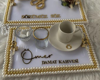 Nişan Tepsisi | Personalized Ring Tray & Coffee Tray for Nişan and Söz - Modern Wedding Tray Decor, Tepsi Seti, Turkish Tray