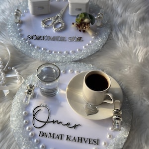 Kiz Isteme Tepsi Set - Ring Tray & Coffee Tepsi, İsteme Söz Nişan, Bridal Ceremony Decor, Nikkah
