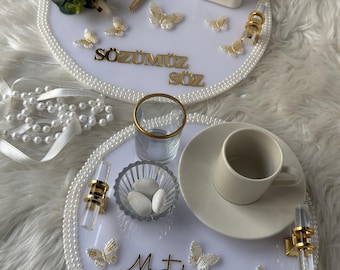 Damat Kahvesi Tray - Coffee Tray Set for Groom, Coffee Ceremony & Wedding, Handmade Acrylic Tray Decor, Nikkah, Söz Nişan