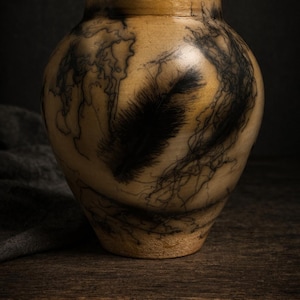 Handmade Naked Raku Ceramic Vase – 12” Horsehair & Feather One-of-a-Kind Art Pottery