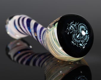 Dragon Dichroic Sparkle  Image Inside-Out Color-Changing Glass Sherlock Pipe –- Thick, Durable