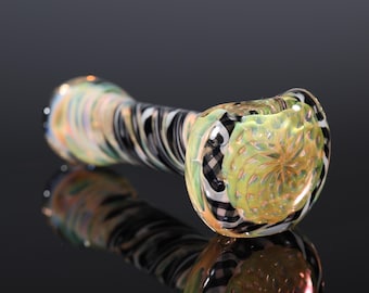 Fumed Reticello Handblown Inside-Out Color-Changing Glass Pipe – Thick, Durable