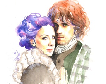 Outlander Poster Claire and Jamie Watercolor Painting Print