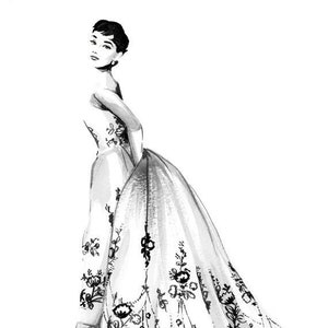 Audrey Hepburn Sabrina Black and White Ink drawing image 1