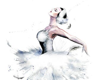 Watercolor painting - White Swan Ballerina