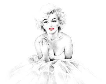 Marilyn Monroe Ballerina Black and White Pencil Drawing Print