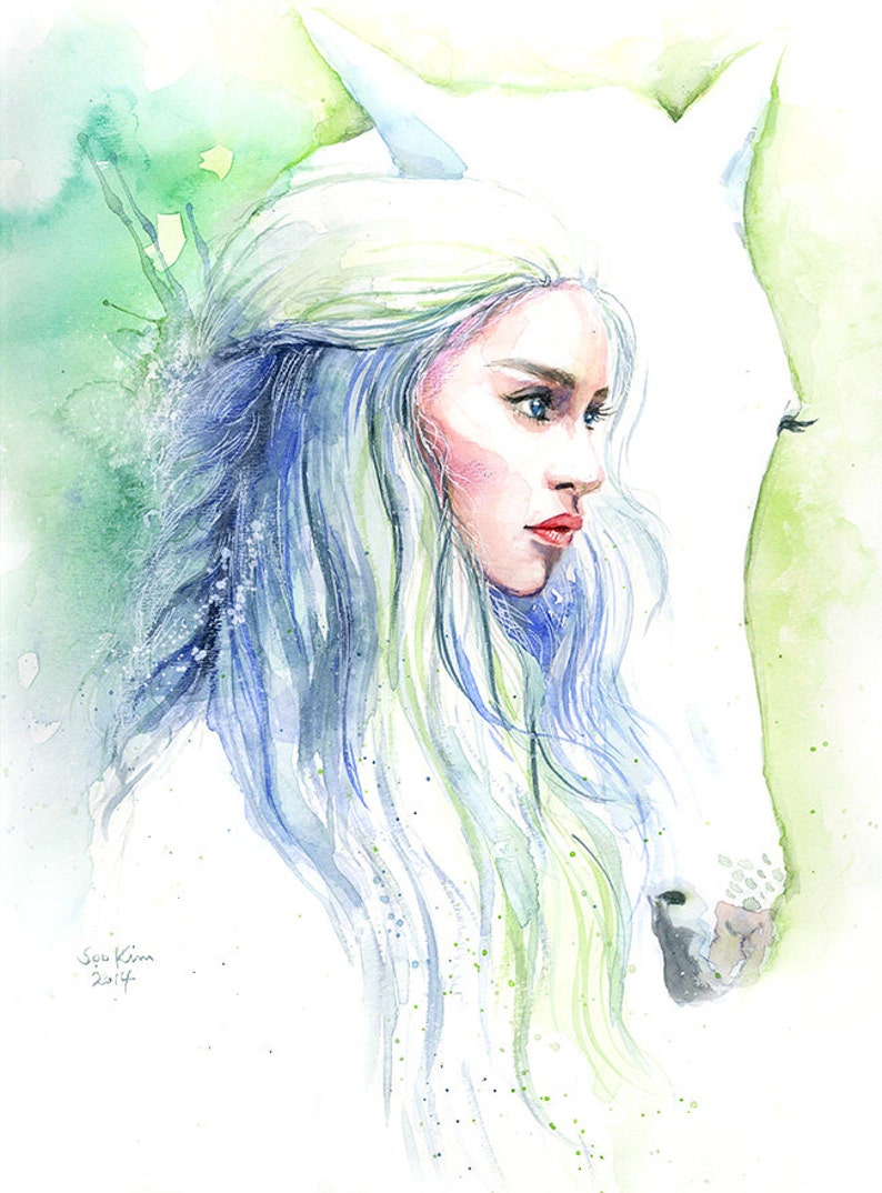 Game of Thrones Daenerys Targaryen with Horse Watercolor Art Print image 1