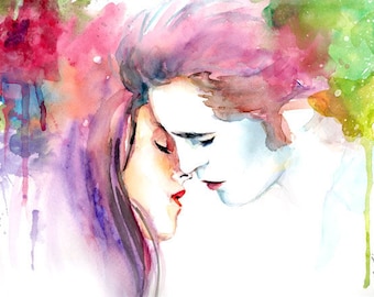 Twilight Bella en Edward Kiss Aquacolor Schilderij Print